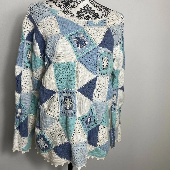 Vintage Granny Square Patchwork Lightweight Sweater L - Picture 1 of 7